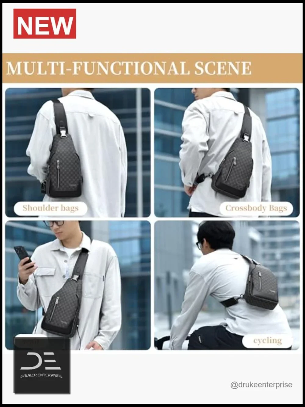 PU Leather Sling Backpack Crossbody Shoulder Bag Travel Hiking